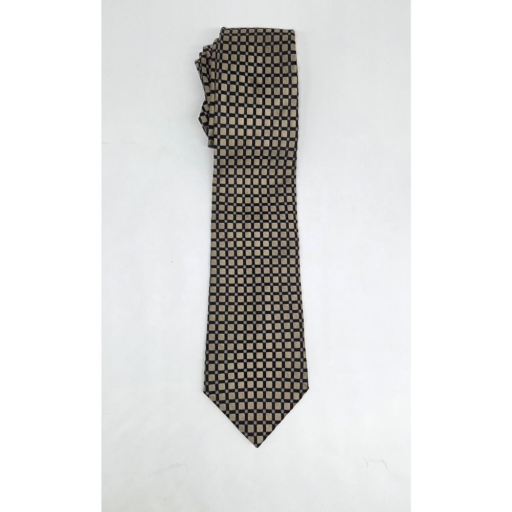 Pronto-Uomo 100% Silk Tie Black Gold Geometric